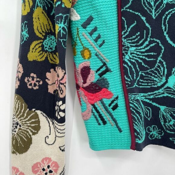 IVKO Anthracite Floral Embroidered Tight-Knit Cardigan Sweater Jacket Size 38 - Picture 2 of 9